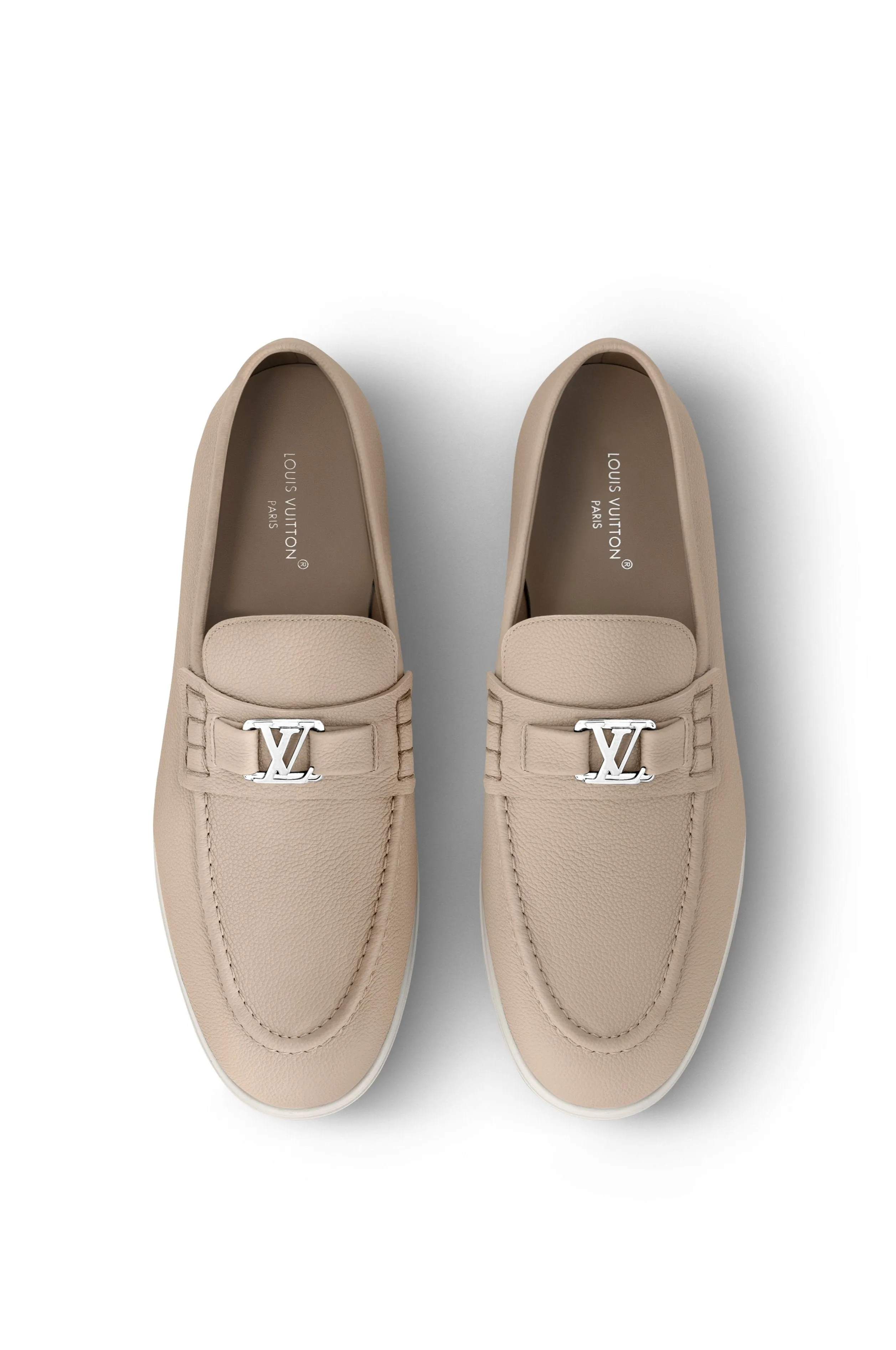 $1,170 LOUIS VUITTON - Neutral/Ivory *ESTATE* Summer Walk Logo Loafers - 10 US (9 LV)