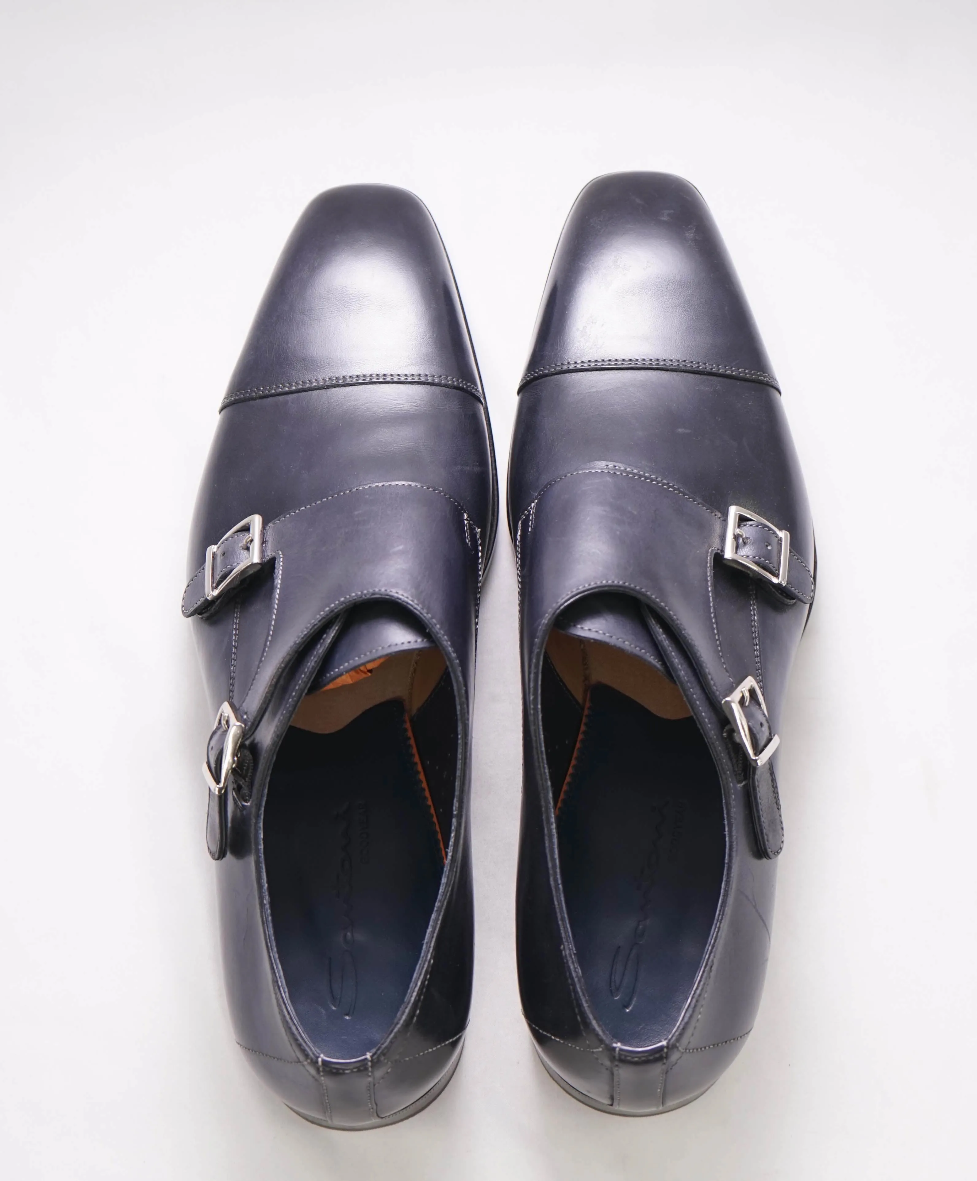 $1,595 SANTONI - "GOODYEAR” Navy Monk Strap Loafers - 11.5 US (10.5 IT)