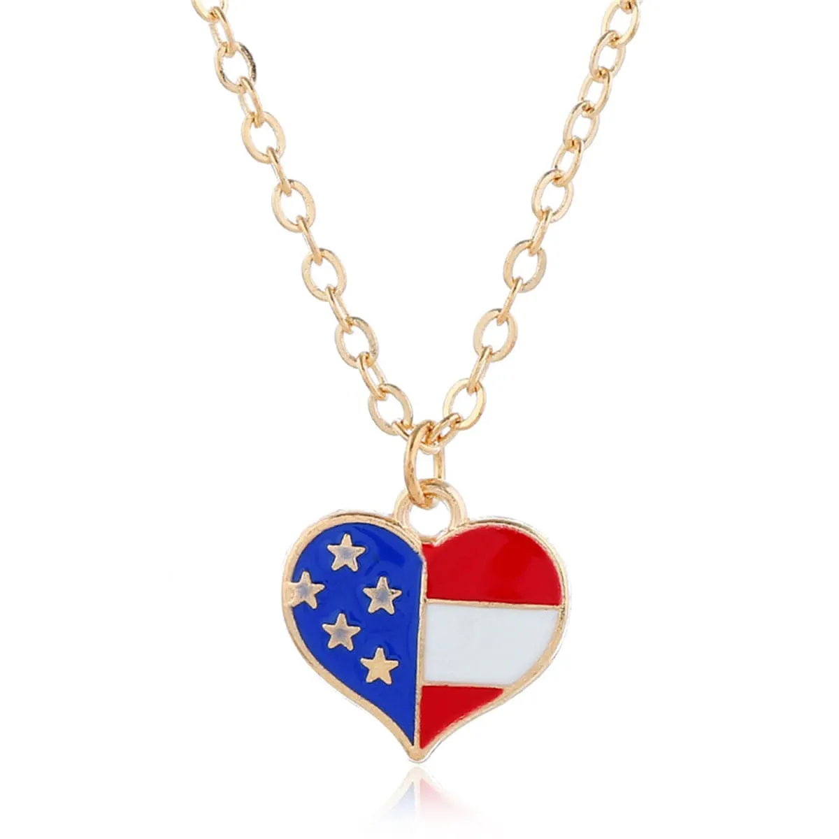 18K Gold-Plated American Flag Heart Necklace & Earring Set