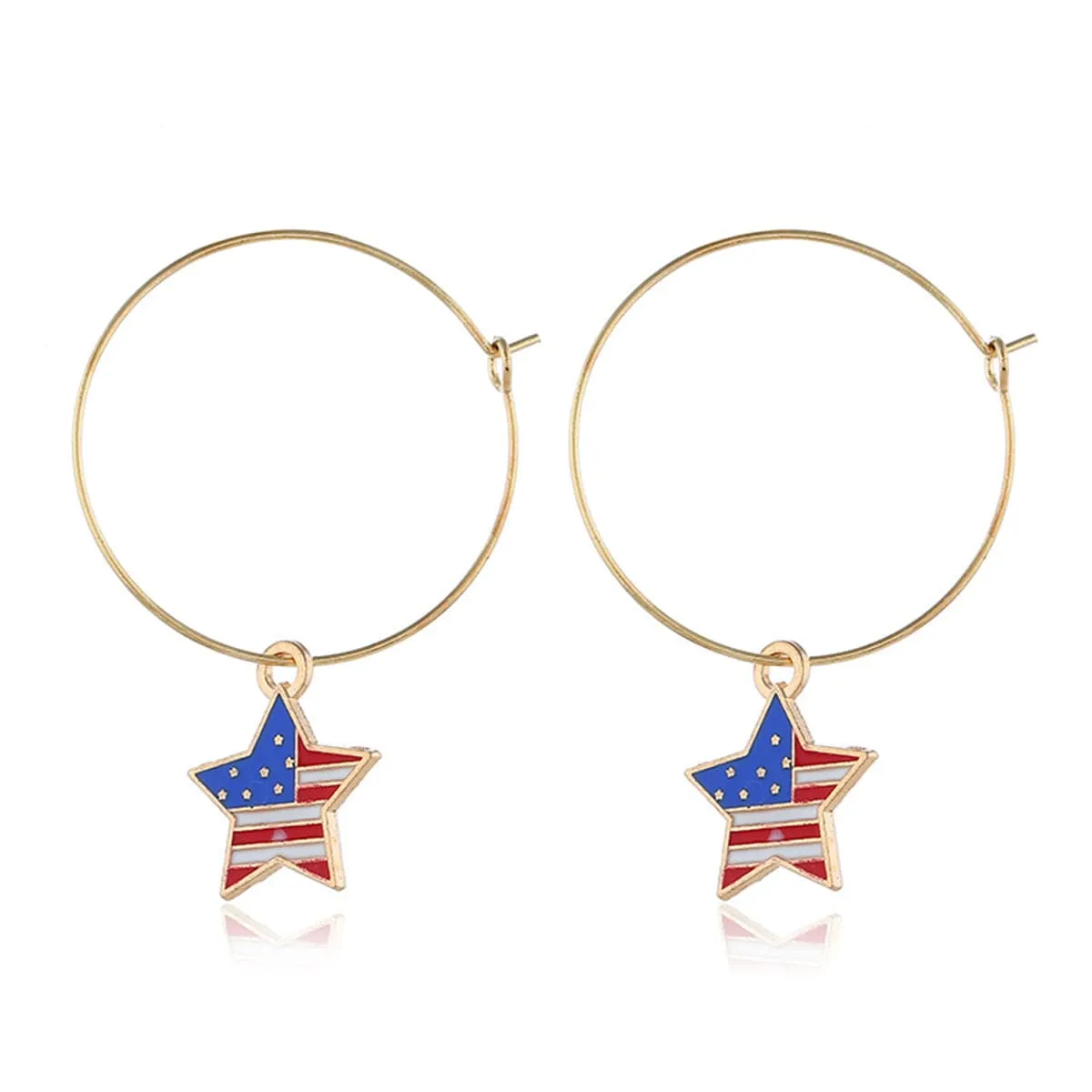 18K Gold-Plated American Flags Star Necklace & Earring Set