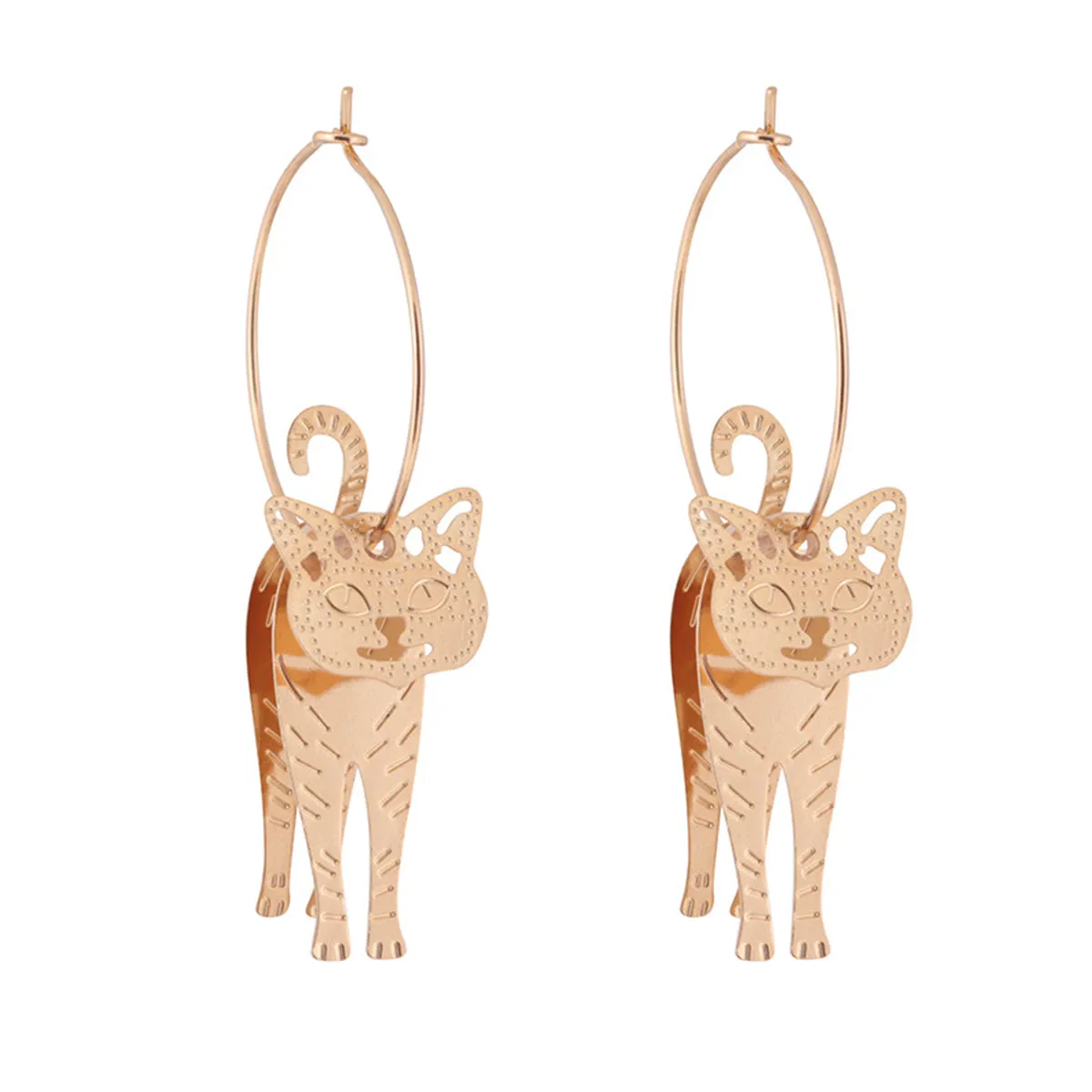18K Gold-Plated Cat Charm Hoop Earrings