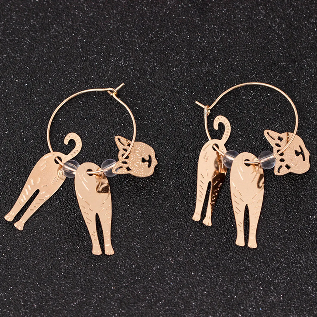 18K Gold-Plated Cat Charm Hoop Earrings