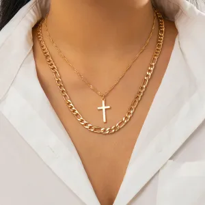 18K Gold-Plated Cross Pendant Necklace Set
