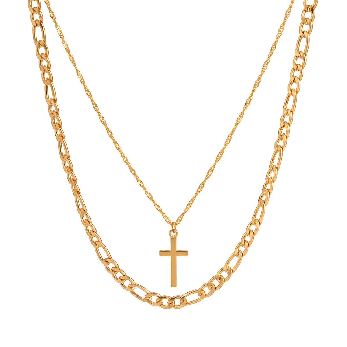 18K Gold-Plated Cross Pendant Necklace Set