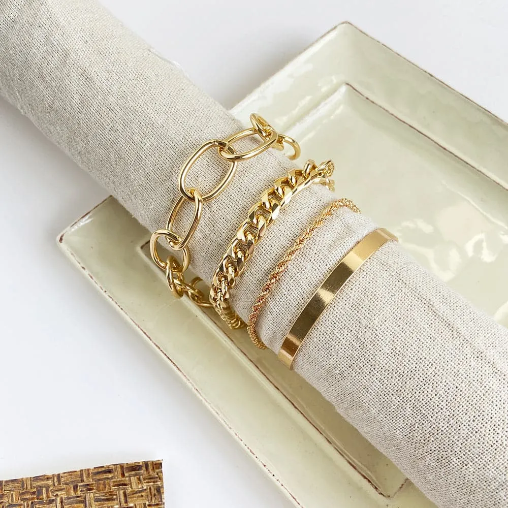18K Gold-Plated Figaro Bracelet Set
