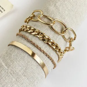 18K Gold-Plated Figaro Bracelet Set