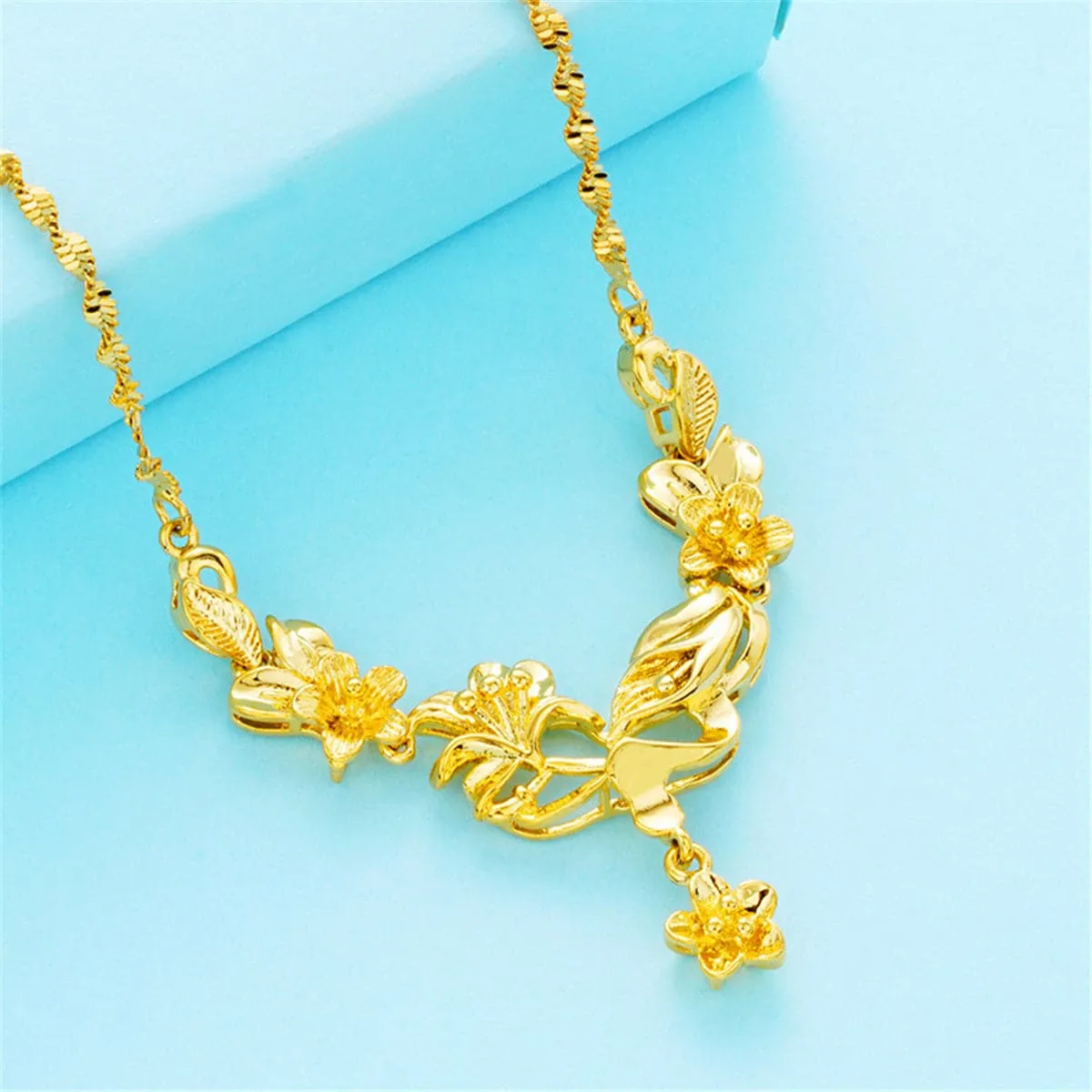 18K Gold-Plated Flower Statement Necklace