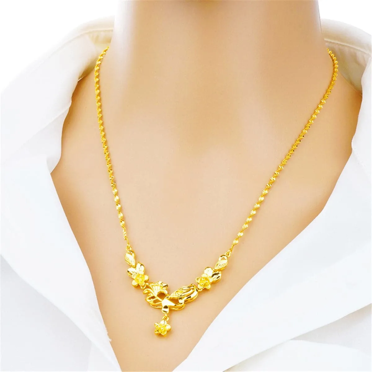 18K Gold-Plated Flower Statement Necklace