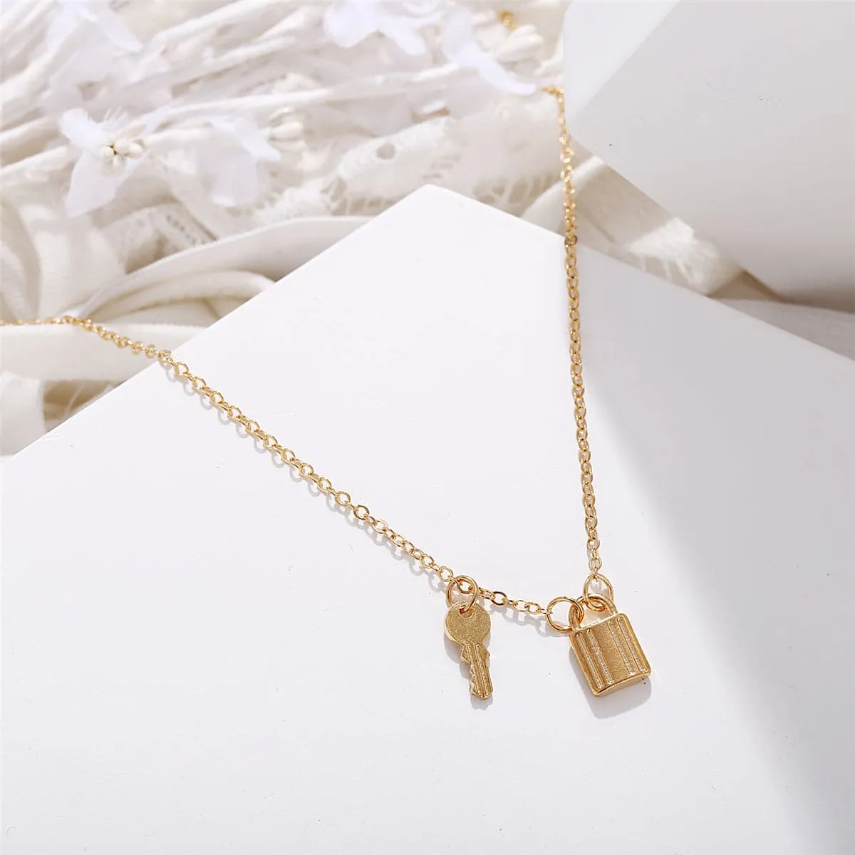 18K Gold-Plated Key & Lock Pendant Necklace