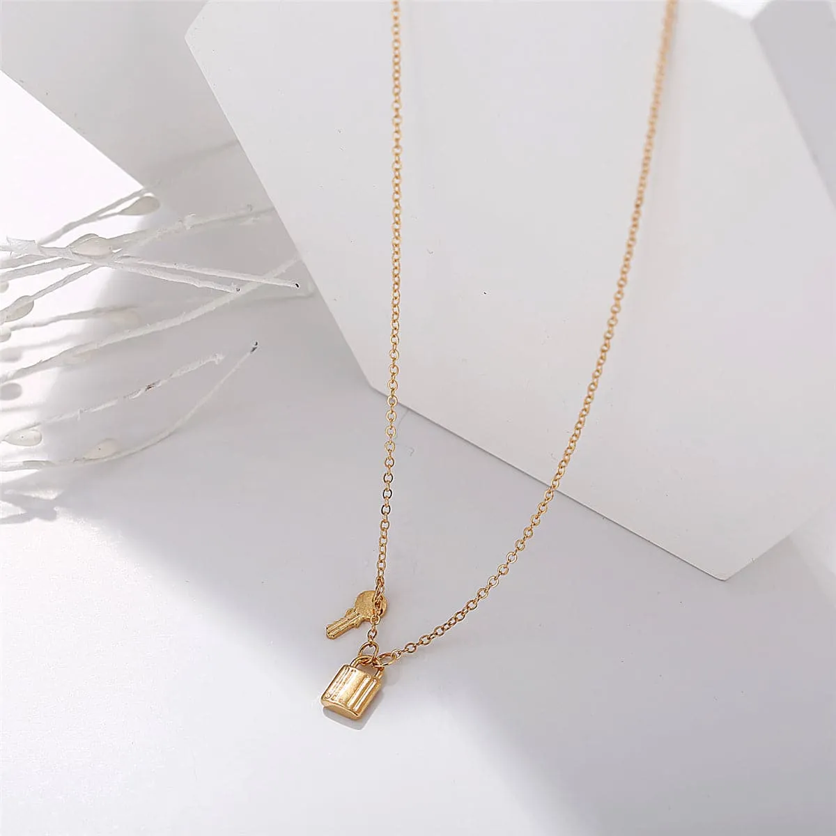18K Gold-Plated Key & Lock Pendant Necklace