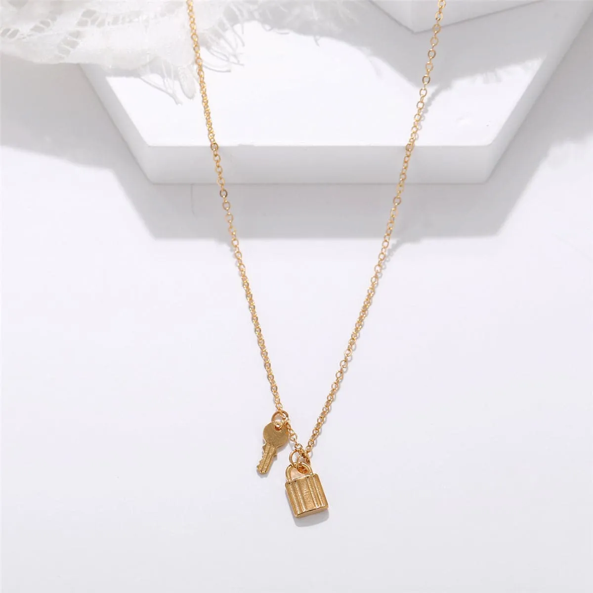 18K Gold-Plated Key & Lock Pendant Necklace