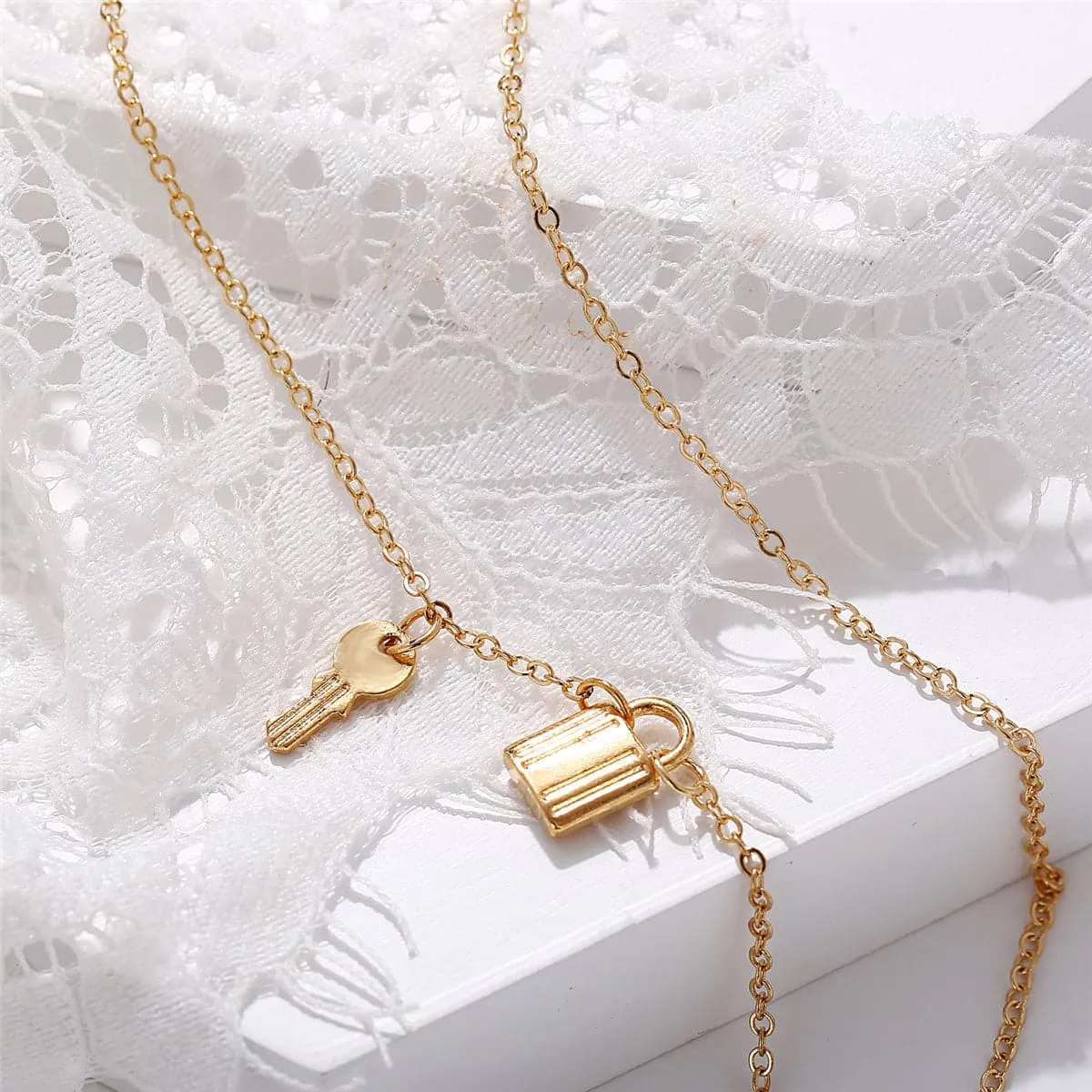 18K Gold-Plated Key & Lock Pendant Necklace