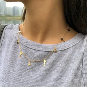 18K Gold-Plated Key Lock Station Choker Necklace