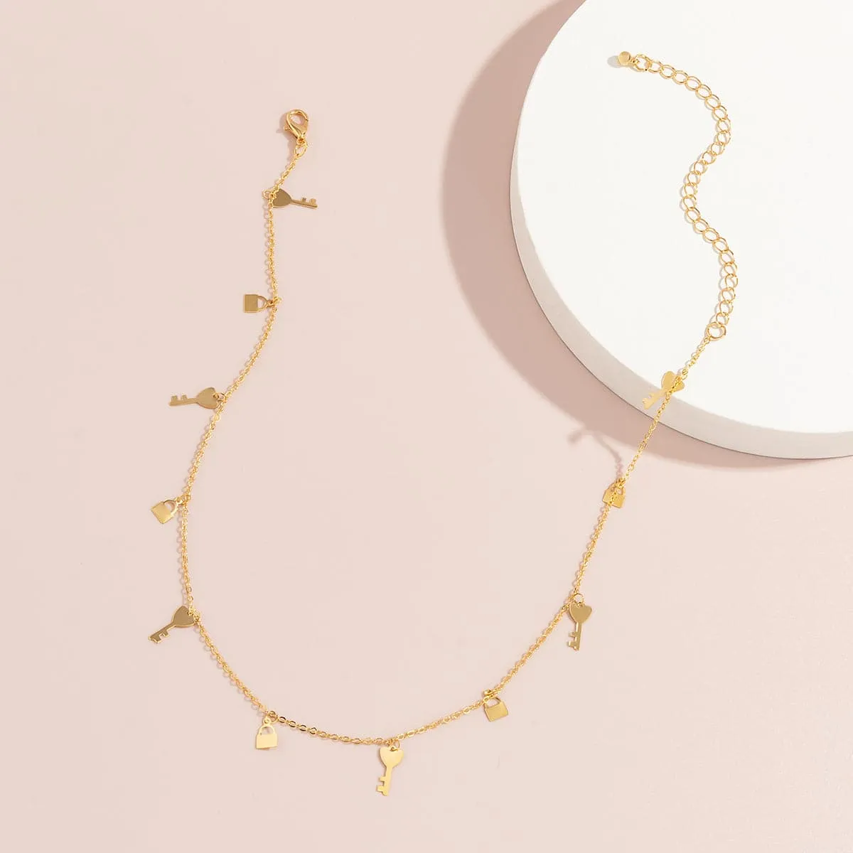 18K Gold-Plated Key Lock Station Choker Necklace