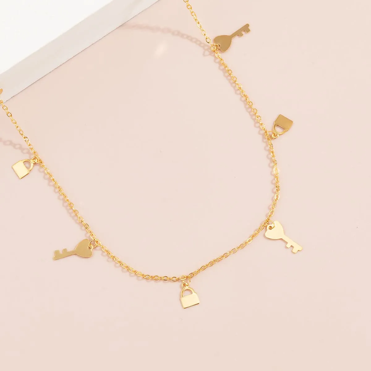 18K Gold-Plated Key Lock Station Choker Necklace