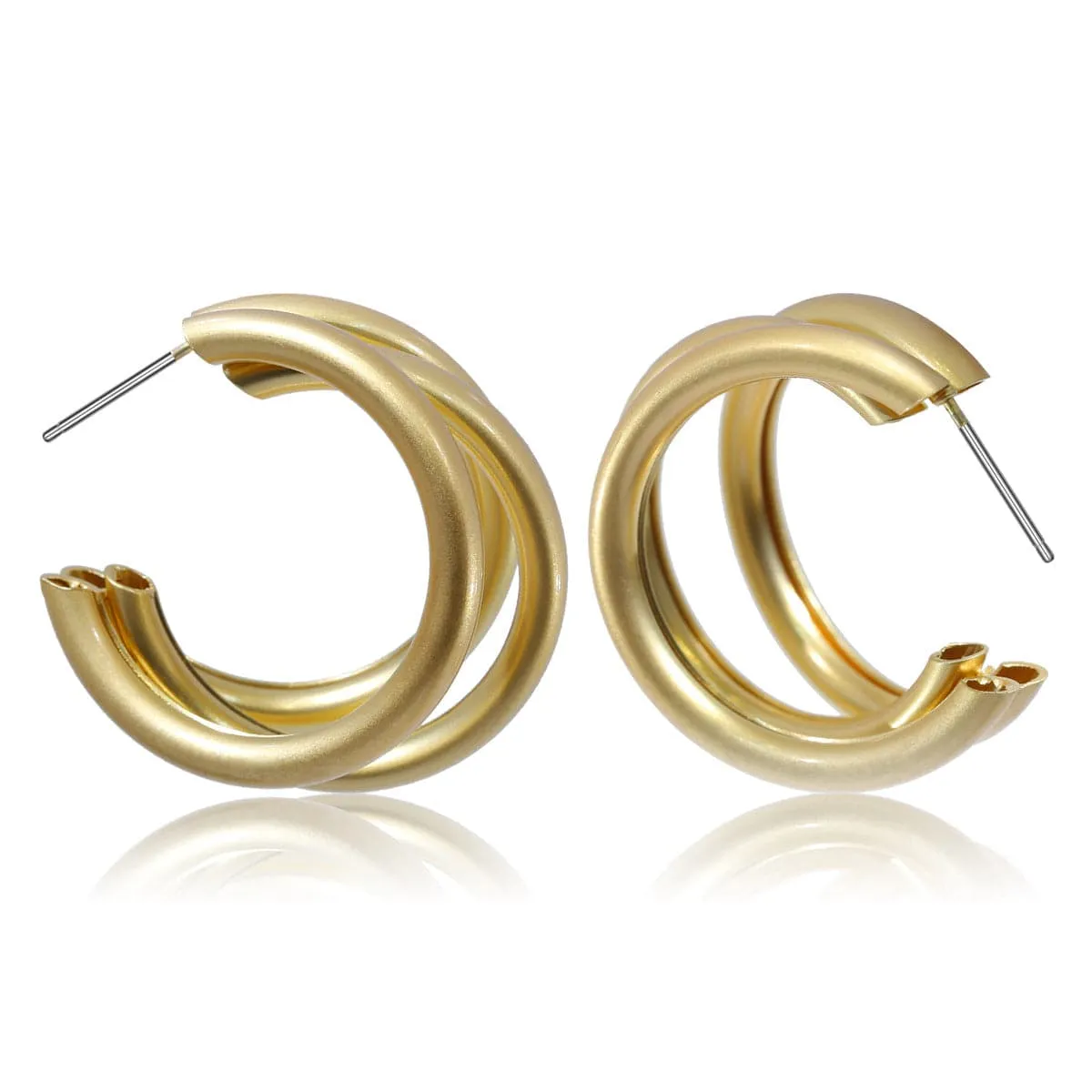 18K Gold-Plated Tri-Ring Hoop Earrings