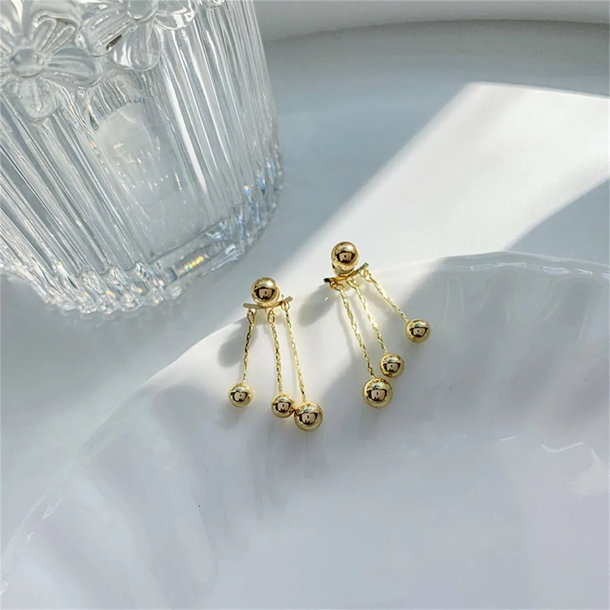 18K Gold-Plated Waterfall Ball Tassel Ear Jackets