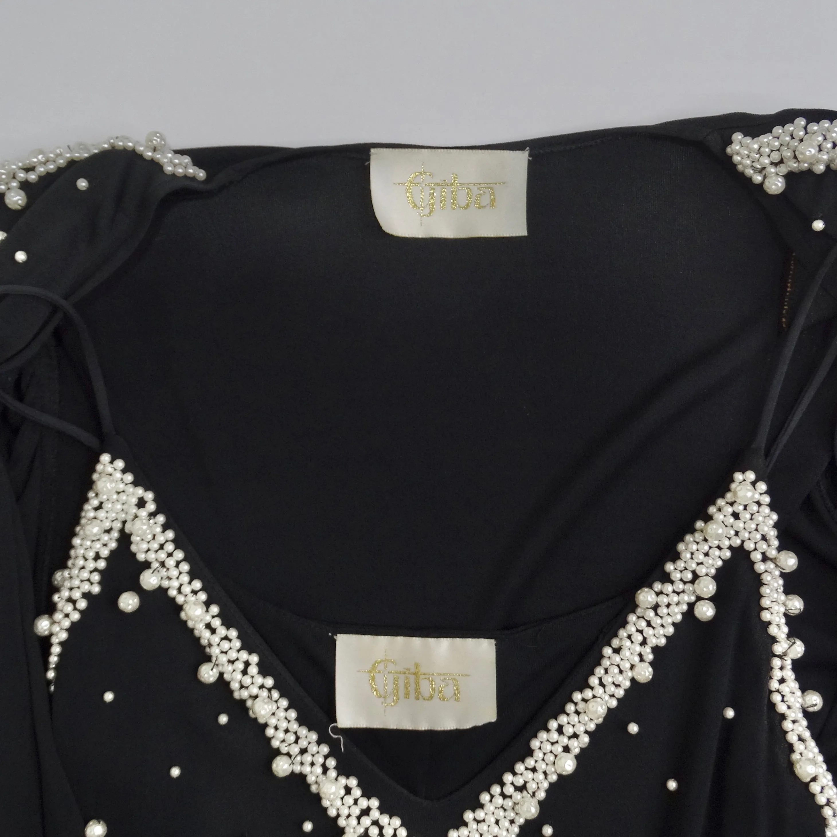 1980s Black Pearl Beaded Maxi Dress and Cardigan Set