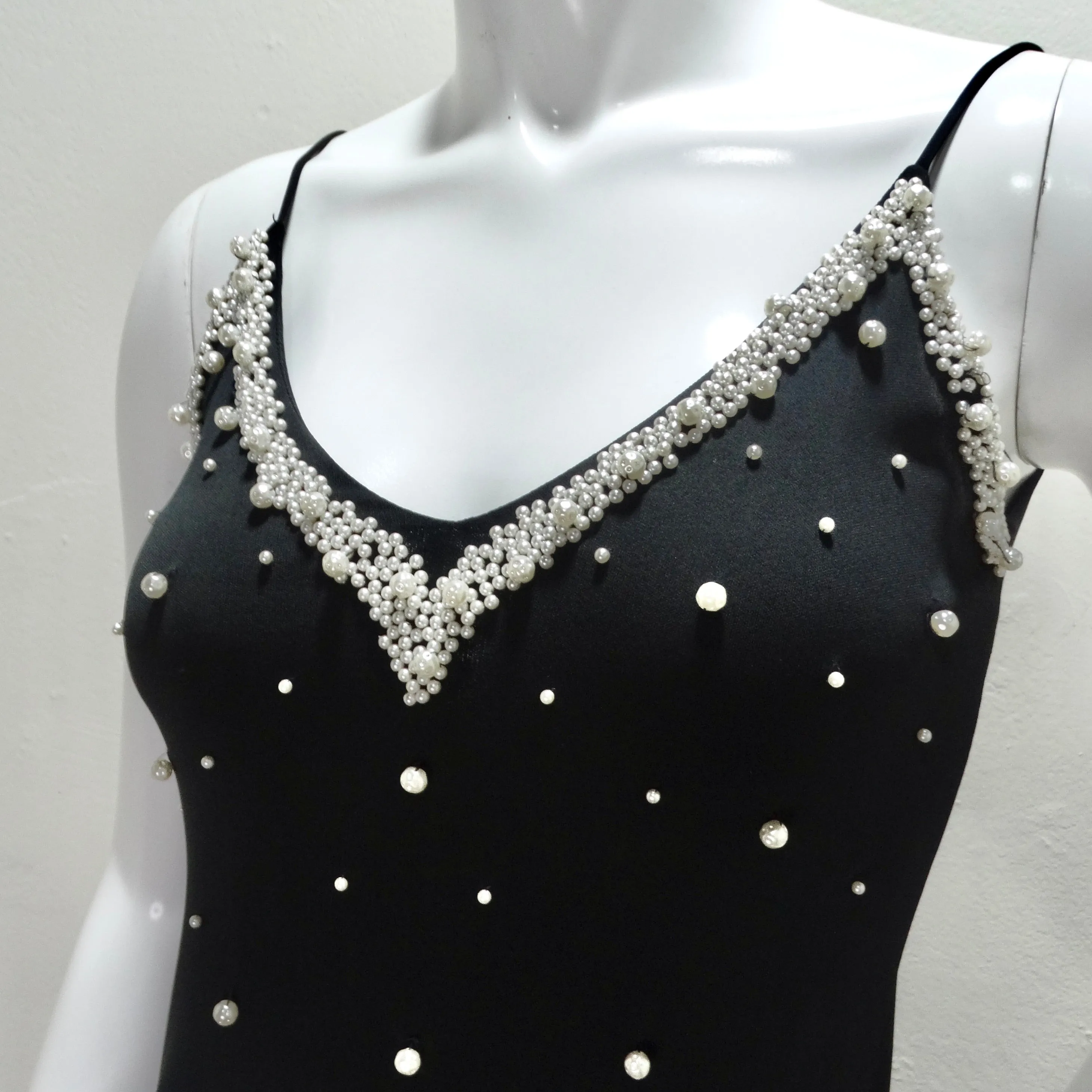 1980s Black Pearl Beaded Maxi Dress and Cardigan Set