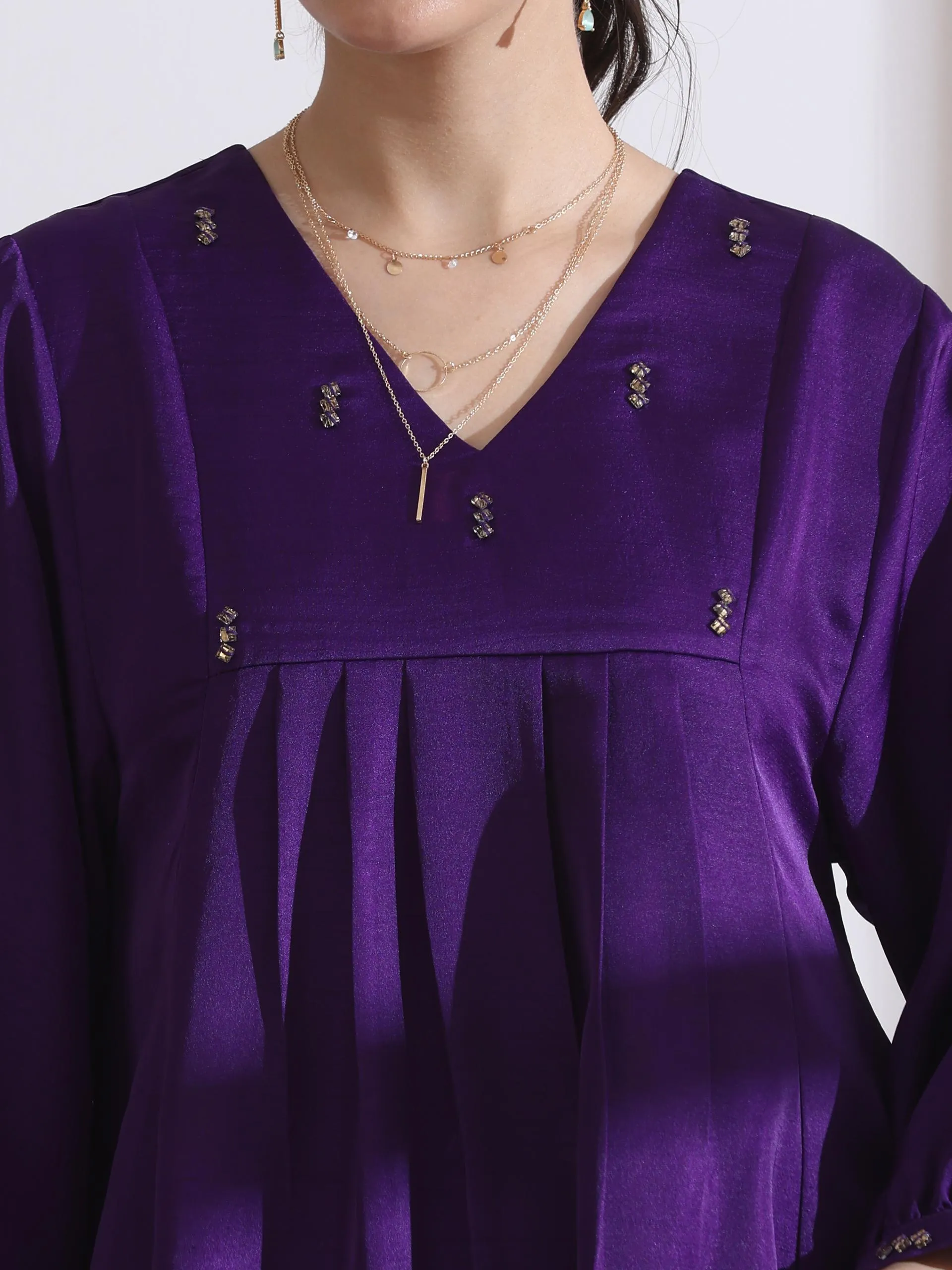 2 Pc Set - Prf'T Lux Purple Beaded Kurta With Pants