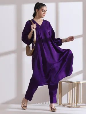 2 Pc Set - Prf'T Lux Purple Beaded Kurta With Pants