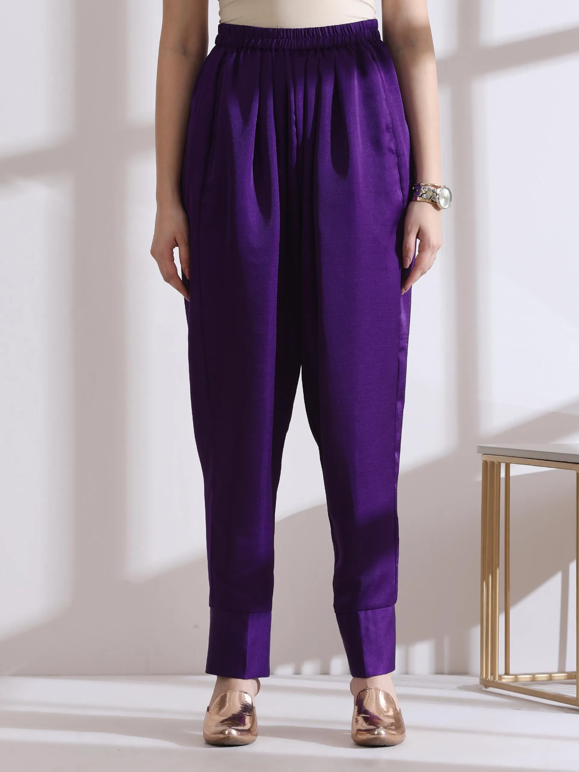 2 Pc Set - Prf'T Lux Purple Beaded Kurta With Pants