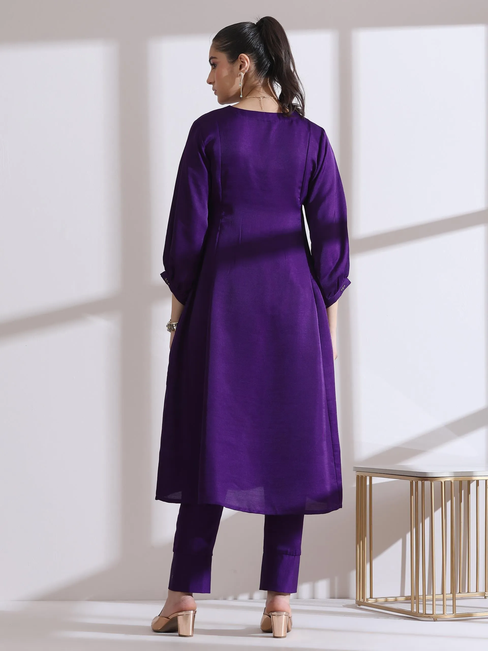 2 Pc Set - Prf'T Lux Purple Beaded Kurta With Pants