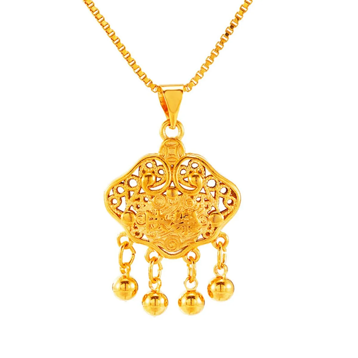 24K Gold-Plated Open Longevity Locket Pendant Necklace