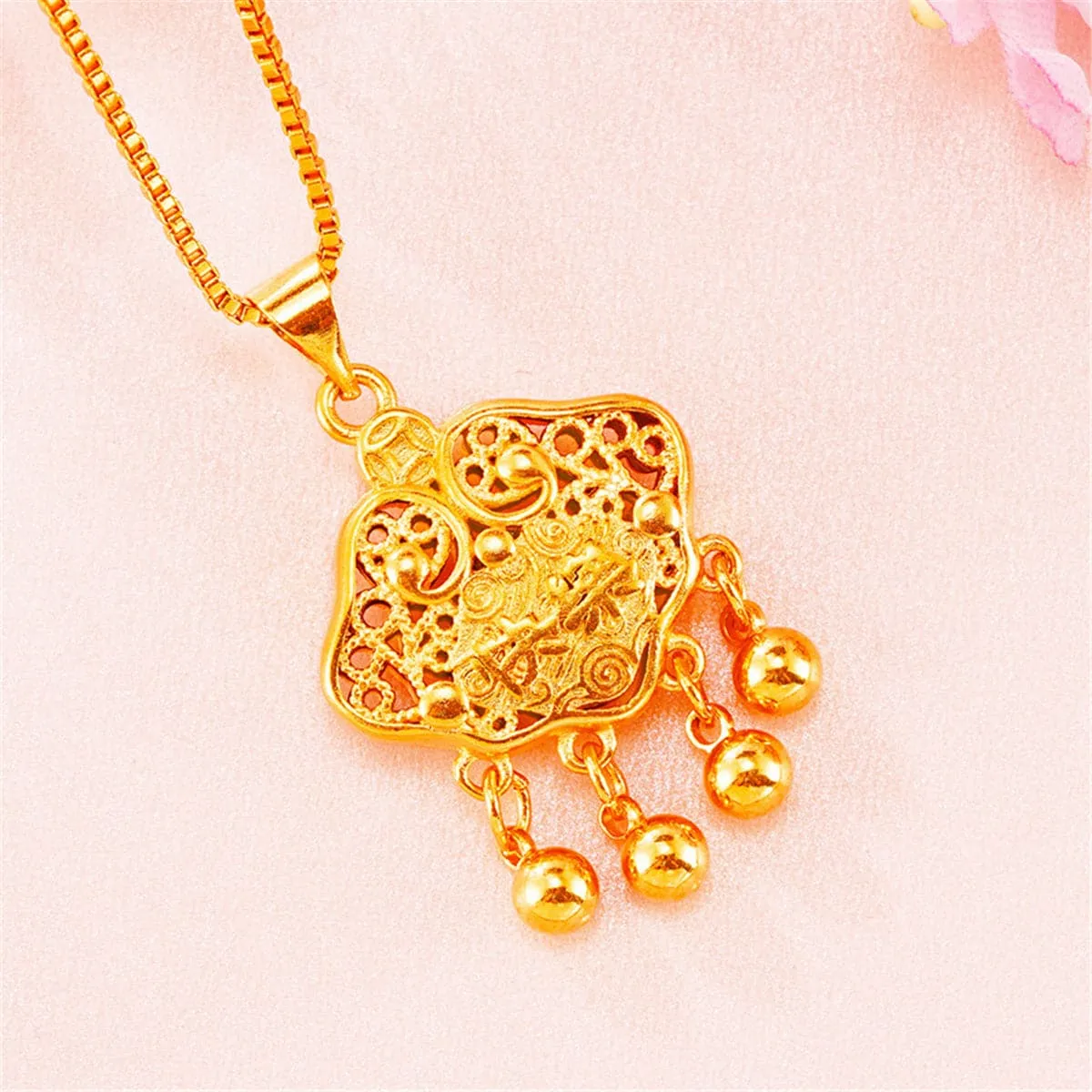 24K Gold-Plated Open Longevity Locket Pendant Necklace