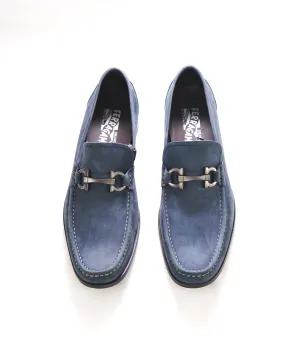 $850 SALVATORE FERRAGAMO - “GRANDIOSO" Gancini Bit Loafer Steel Blue Suede - 10 D