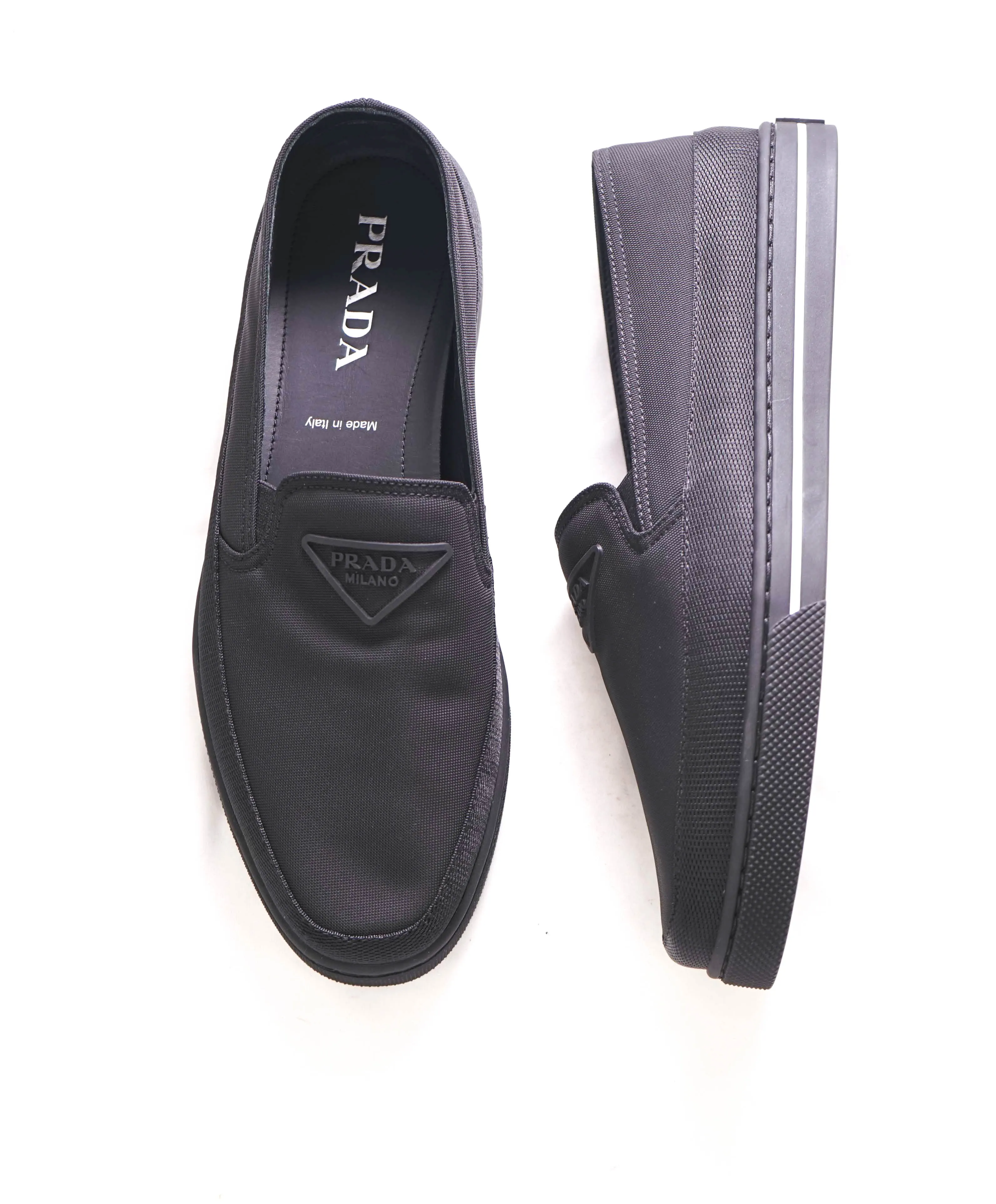 $875 PRADA - "CANNES" Re-nylon Triangle Logo Nylon Slip-On Loafers Sneaker - 9 US (8 IT)