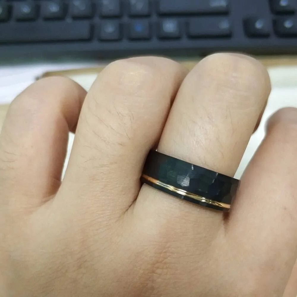 8mm Black Rose Gold Plated Faceted Tungsten Carbide