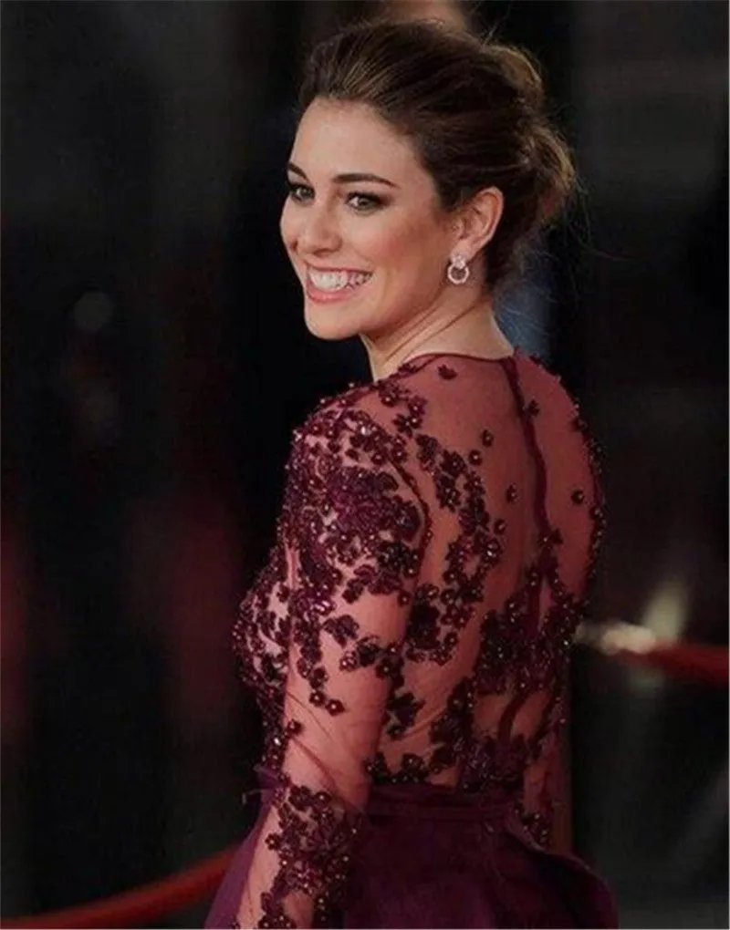 A-line Prom Dresses,Beaded Prom Dress,Long Sleeve Evening Dress