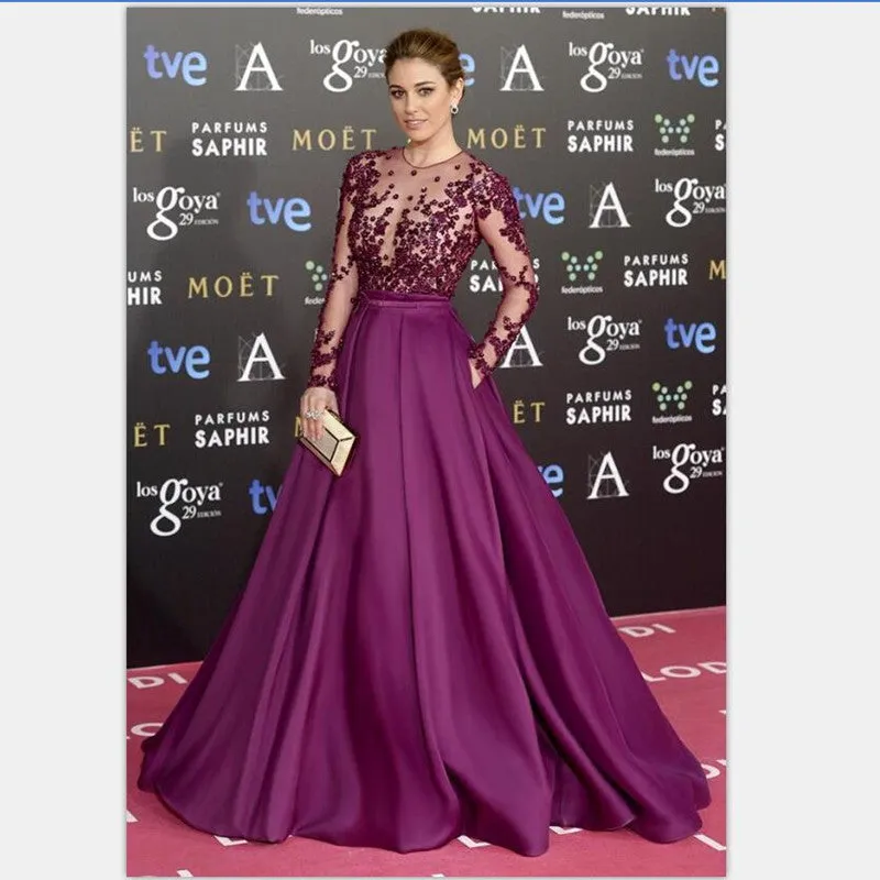 A-line Prom Dresses,Beaded Prom Dress,Long Sleeve Evening Dress