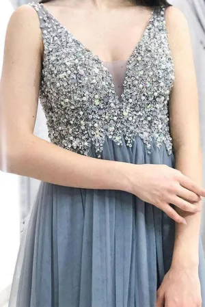 A Line Sleeveless Tulle Beading Long Prom/Evening  Dresses OHC158