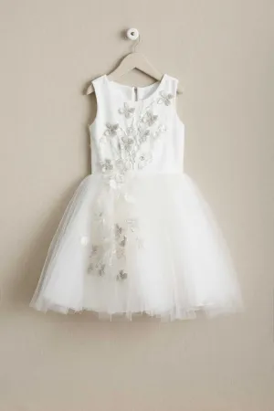 A Line White Tulle Scoop Neck Appliques Beading Flower Girl Dresses OHR042