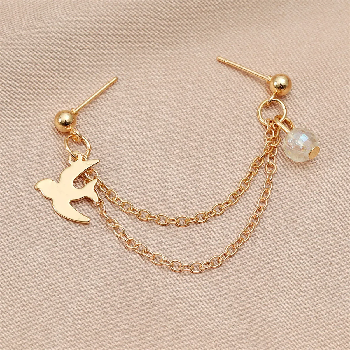 Acrylic & 18K Gold-Plated Swallow Chain Ear Cuff