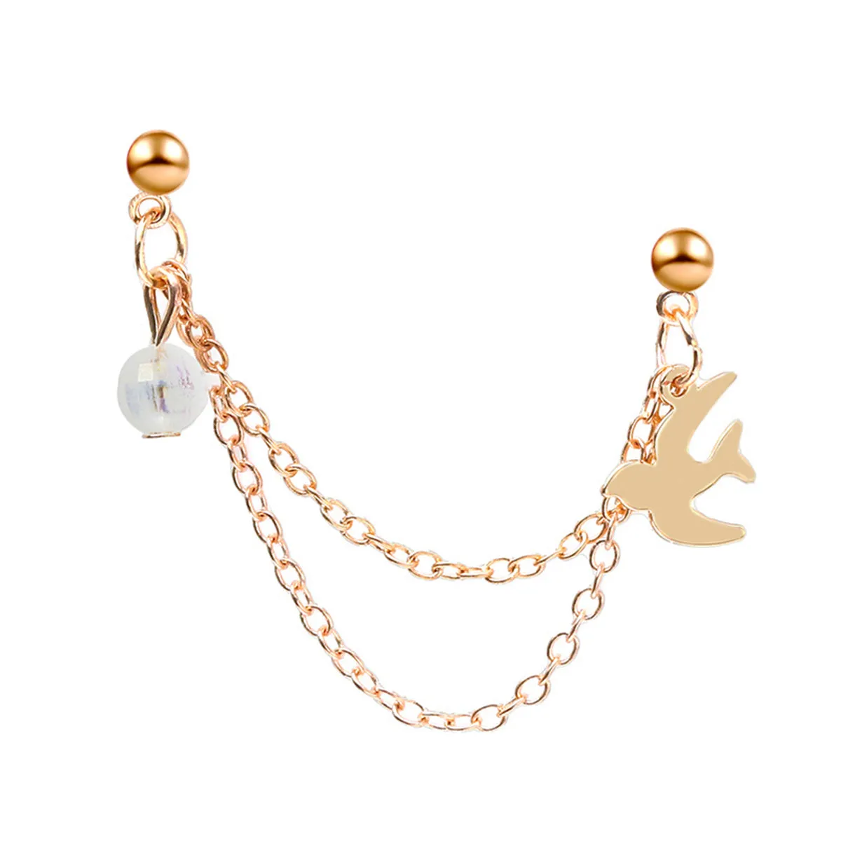 Acrylic & 18K Gold-Plated Swallow Chain Ear Cuff