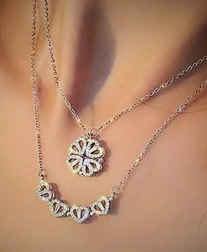Adjustable 18" Magnet Stainless Steel Heart Women's Necklace - Magnetic Diamond-Embedded Love