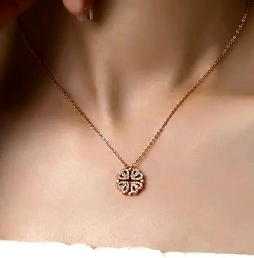 Adjustable 18" Magnet Stainless Steel Heart Women's Necklace - Magnetic Diamond-Embedded Love