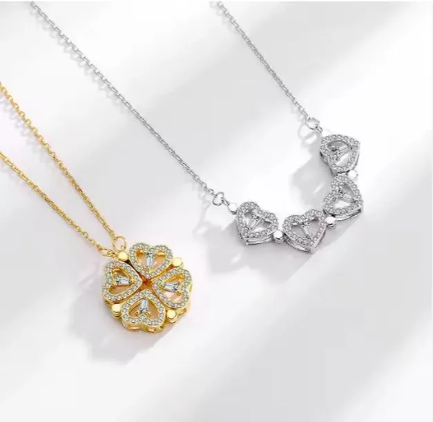 Adjustable 18" Magnet Stainless Steel Heart Women's Necklace - Magnetic Diamond-Embedded Love