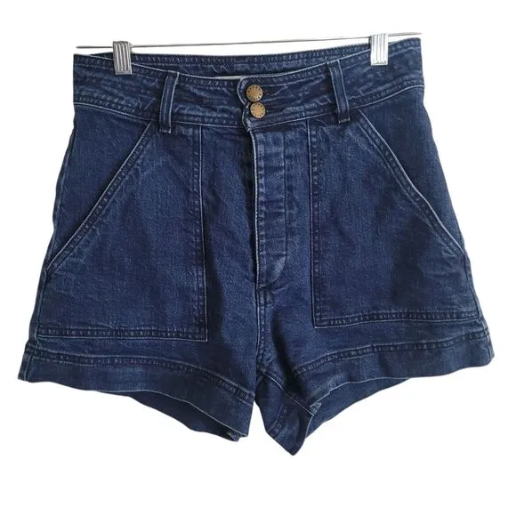 Apiece Apart High Waisted Denim Shorts Women's Size 6 Blue Button Fly Beach