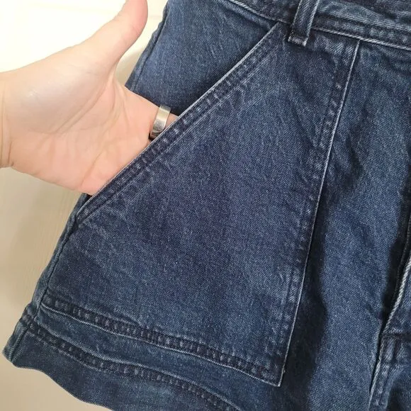 Apiece Apart High Waisted Denim Shorts Women's Size 6 Blue Button Fly Beach