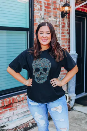 Artsy Studded Skull Tee - Black