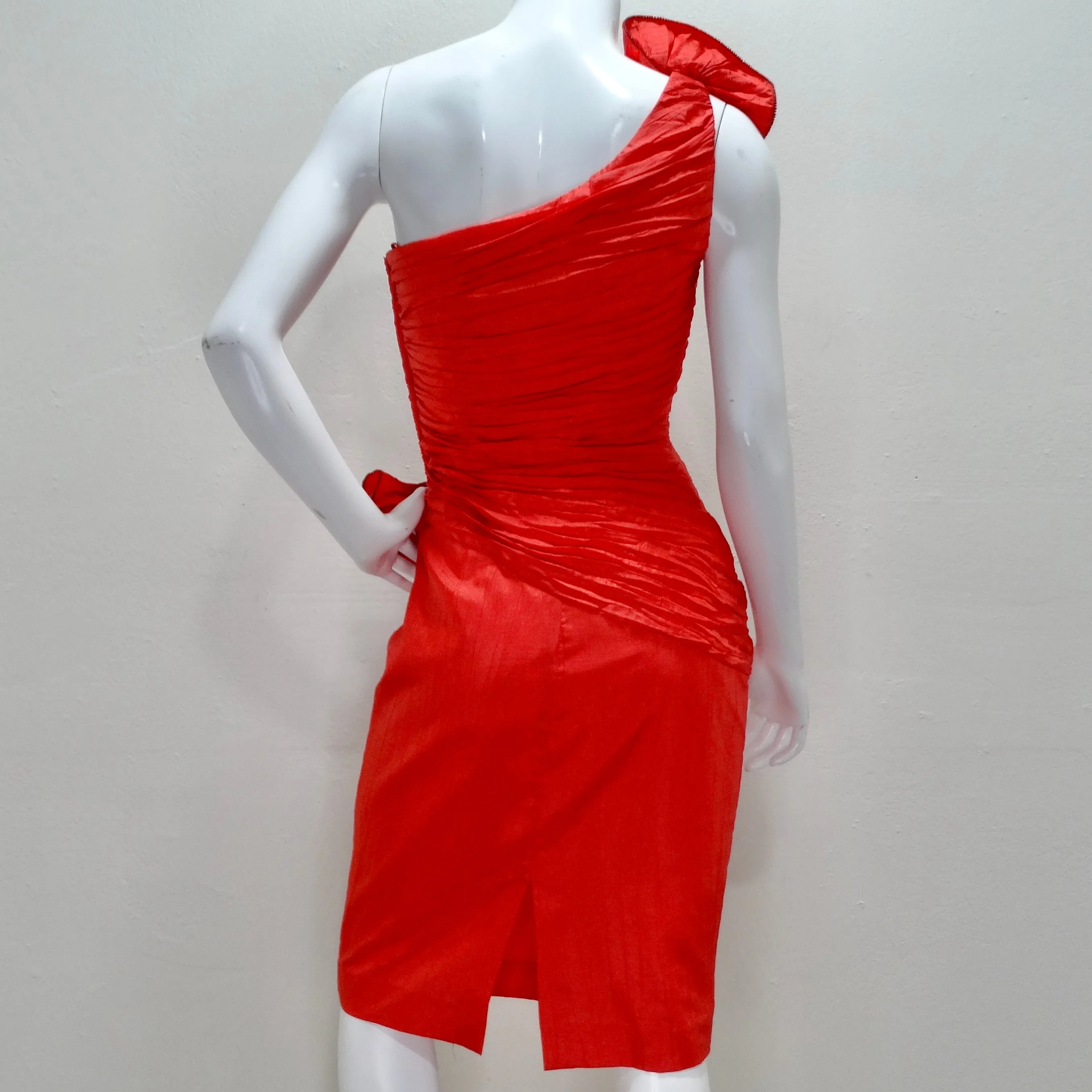 BB Collections 1980s Red Asymmetric Rose Motif Dress