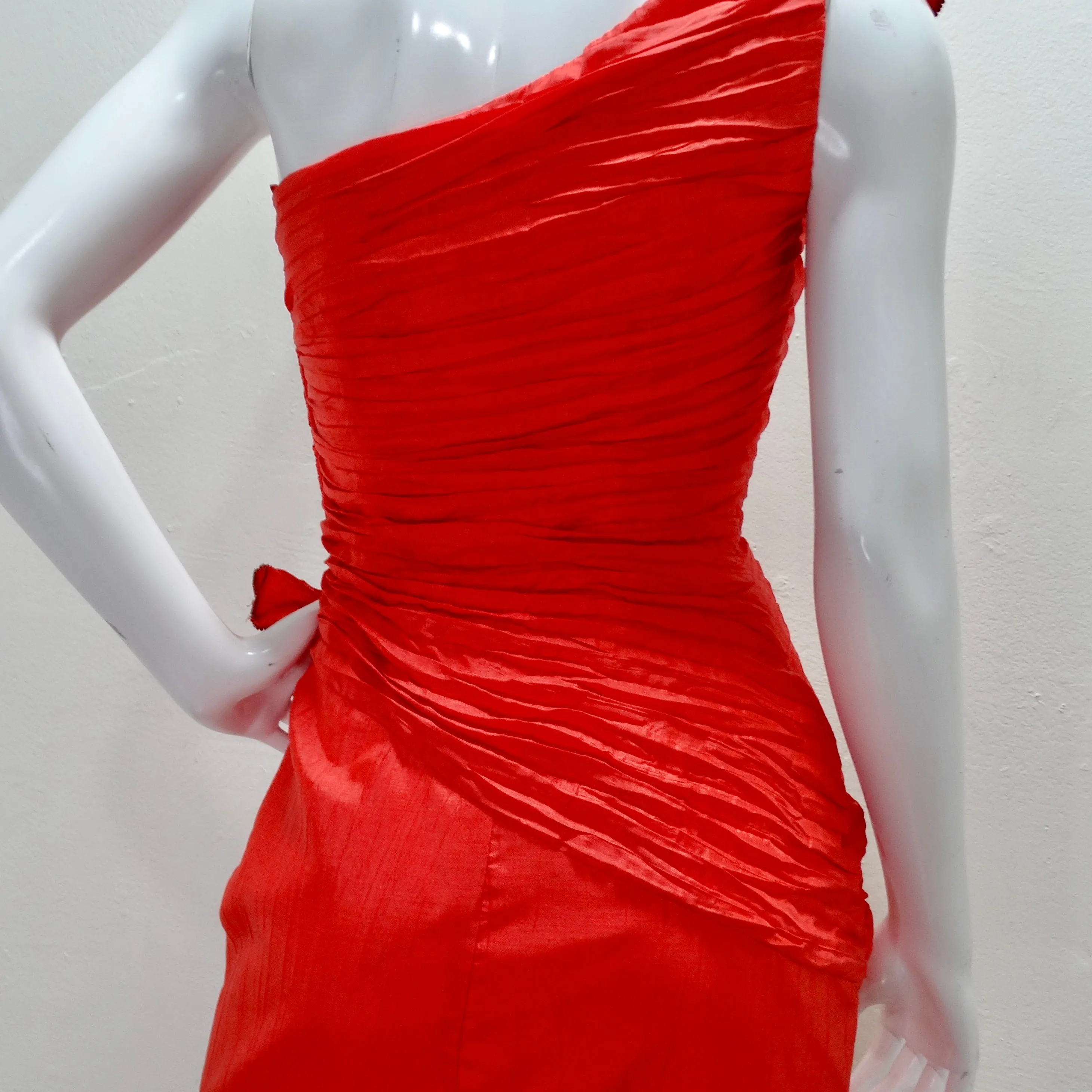 BB Collections 1980s Red Asymmetric Rose Motif Dress