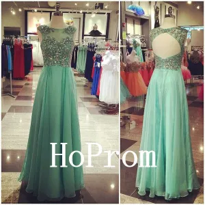 Beaded A-Line Prom Dresses,Sleeveless Prom Dress,Evening Dress