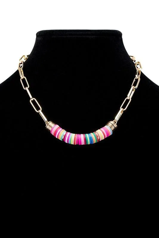 Beaded Bar Pendant Necklace in Black