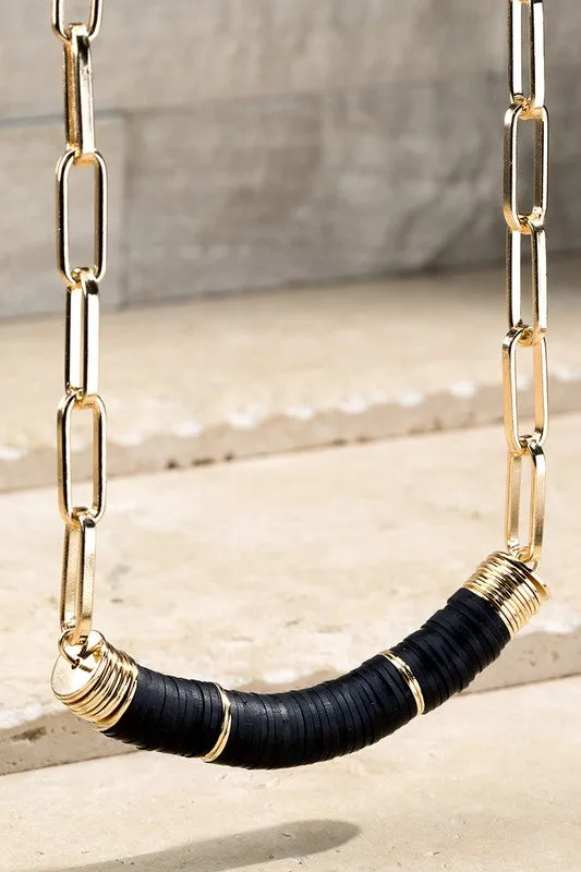 Beaded Bar Pendant Necklace in Black