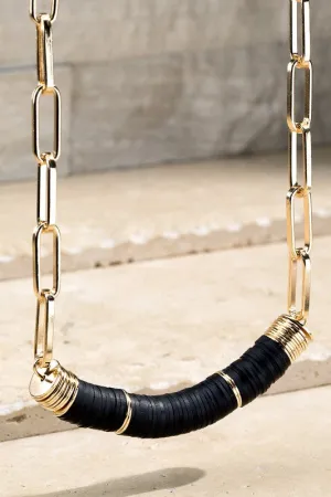 Beaded Bar Pendant Necklace in Black